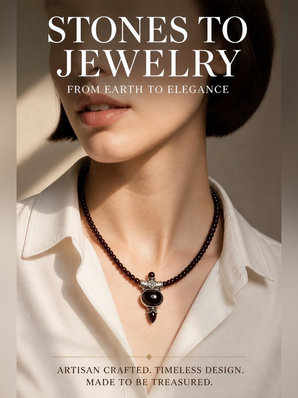 Handmade 925 Sterling Silver & Genuine Garnet Pendant Necklace 18"